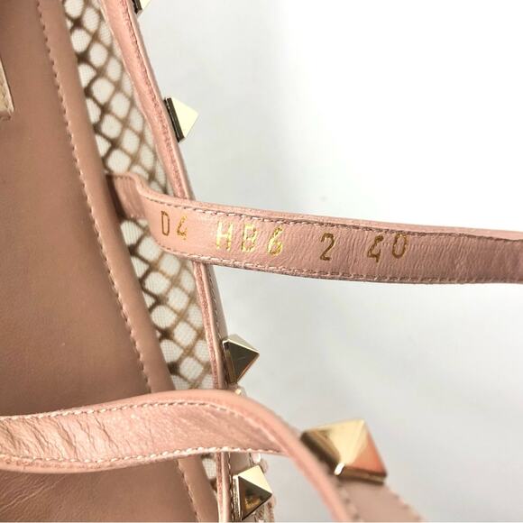 Valentino Rockstud Crystals Mesh Rose Cannelle Calfskin Ballerina Flats 40 - Picture 10 of 12